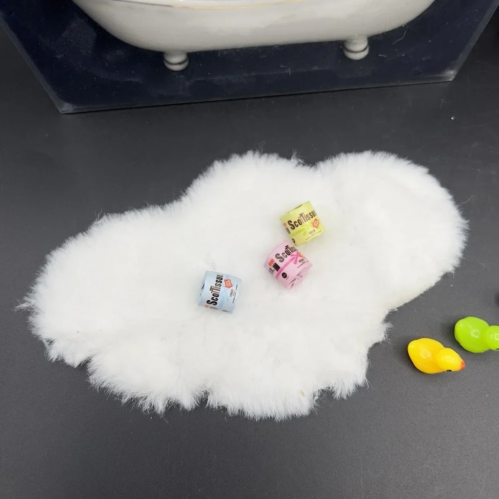 Miniature Dollhouse Bathroom Vanity Set Shower Rug Ducks Toilet Paper 1:12